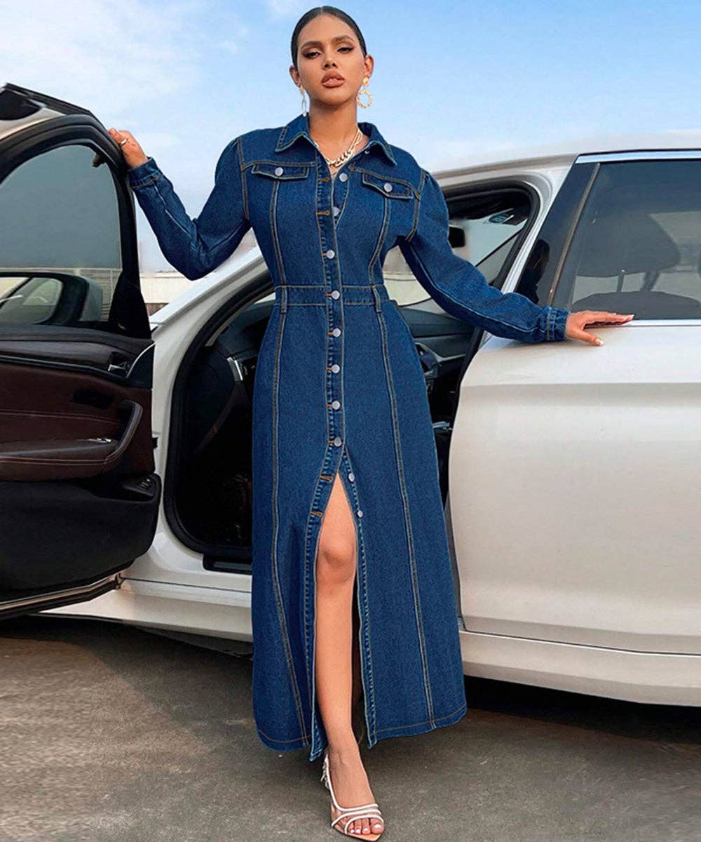 Aria Romance – wholesale Klänning - Dam – Knappfram Denimskjortklänning3