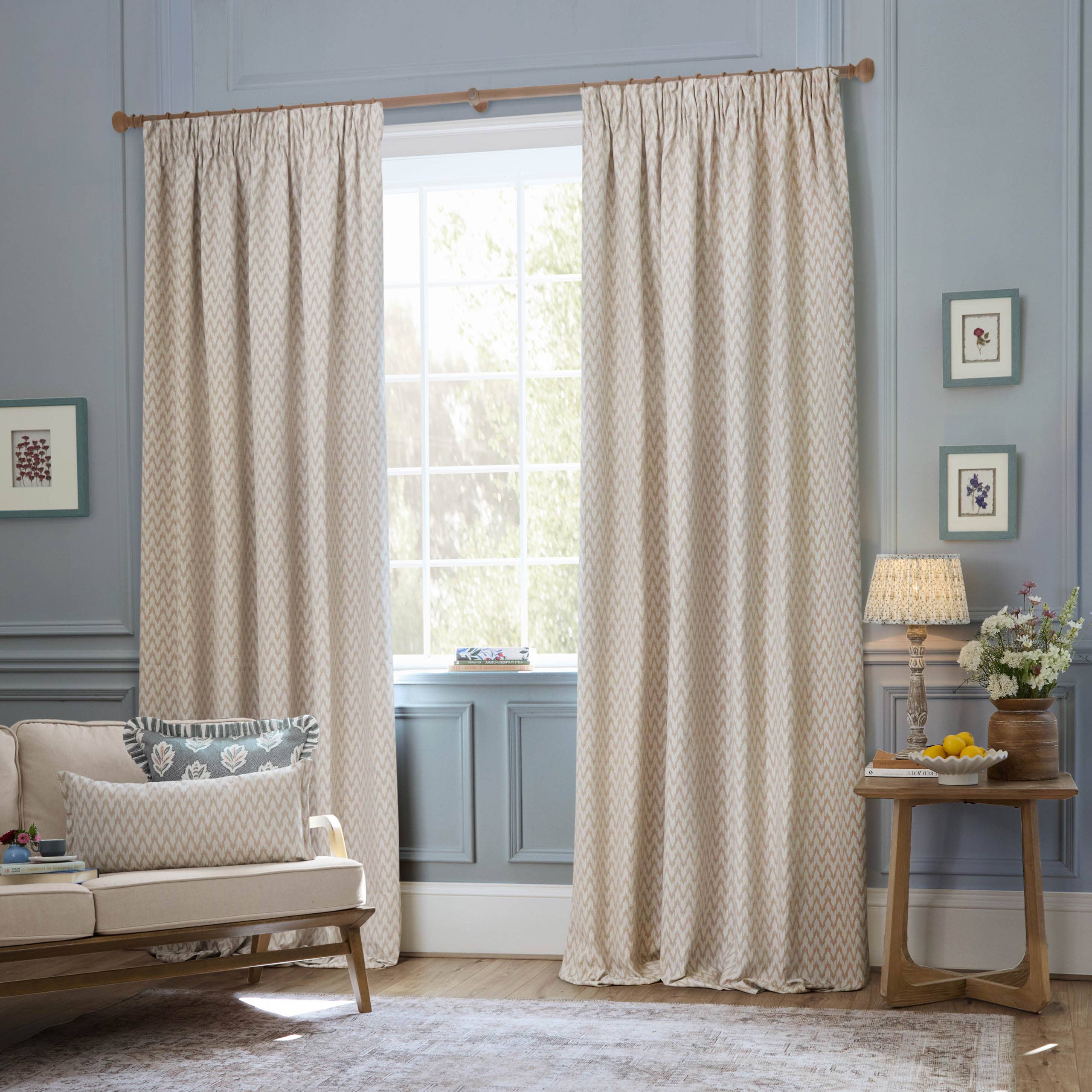 Hutton Jacquard Pencil Pleat Curtains Linen for wholesale on Faire1