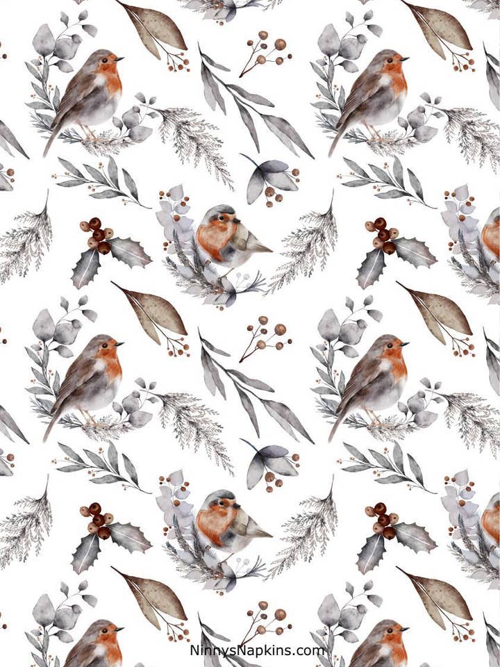 Ninny's Rice Paper A4 - Winter Robins for wholesale by Ninnys Napkins