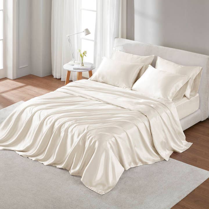 Olliix - Wholesale Sheet Set - Luxury Satin 6-Piece Sheet Set, Ivory2
