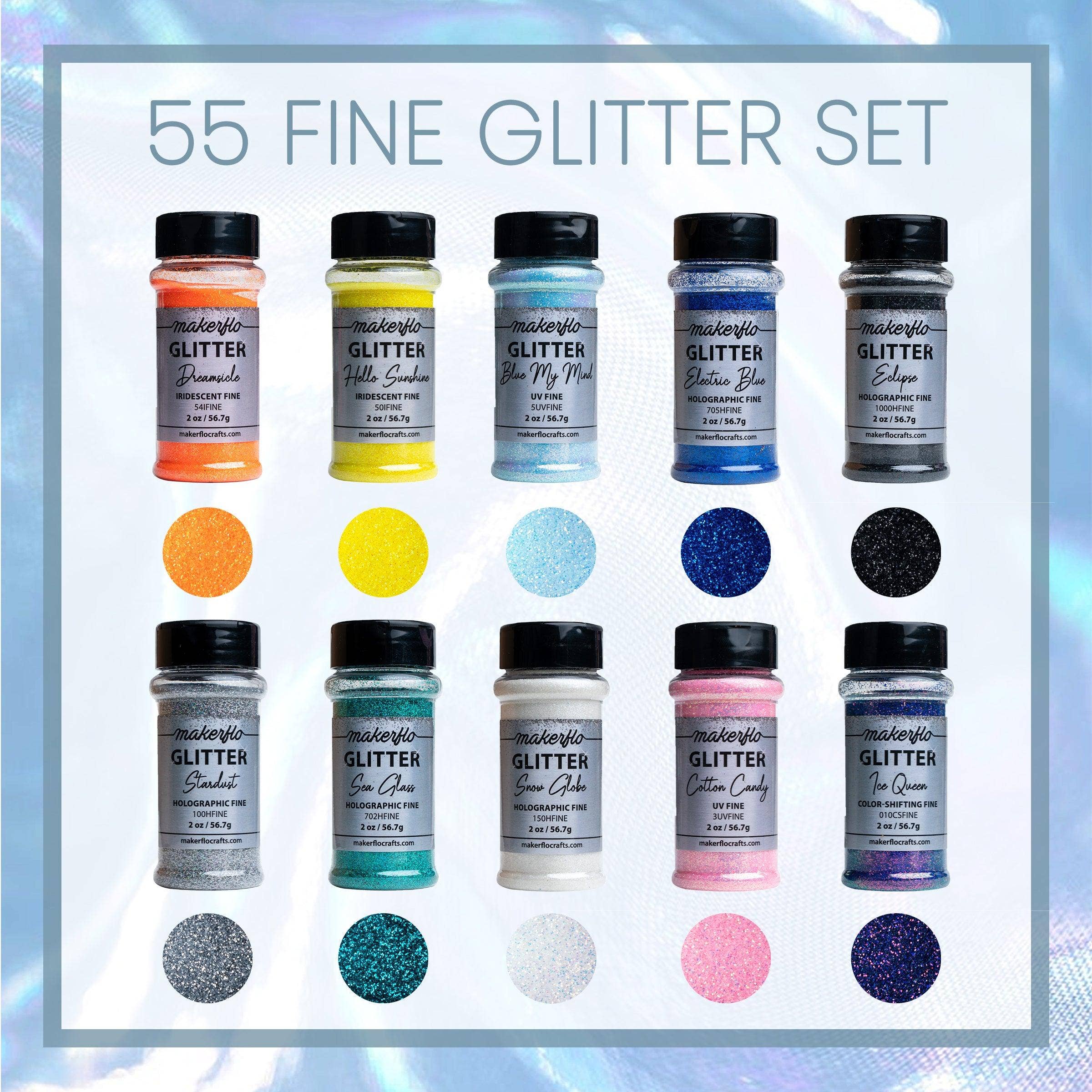 MakerFlo - Wholesale Glitter - Fine Glitter Variety Pack (Set of 55)1