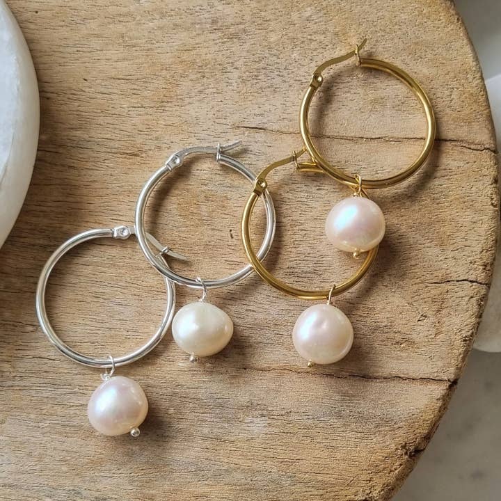 PearlGem Designs - Wholesale Hoop earrings - Rebecca Freshwater Pearl hoop Earrings3