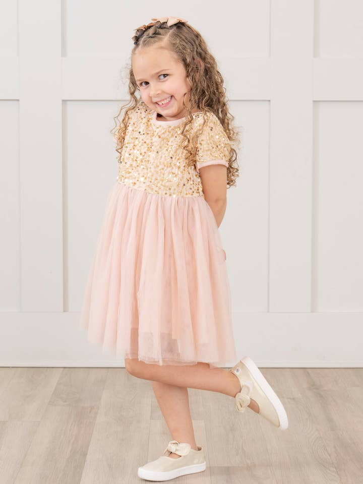 Marie Nicole Clothing - Wholesale Dress - Kids - Champagne Sparkly Tulle Dress1