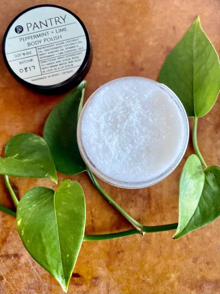Peppermint + Lime Body Polish - Exfoliating Sugar Scrub for wholesale by Pantry Products - Skin, Body, + Wellness