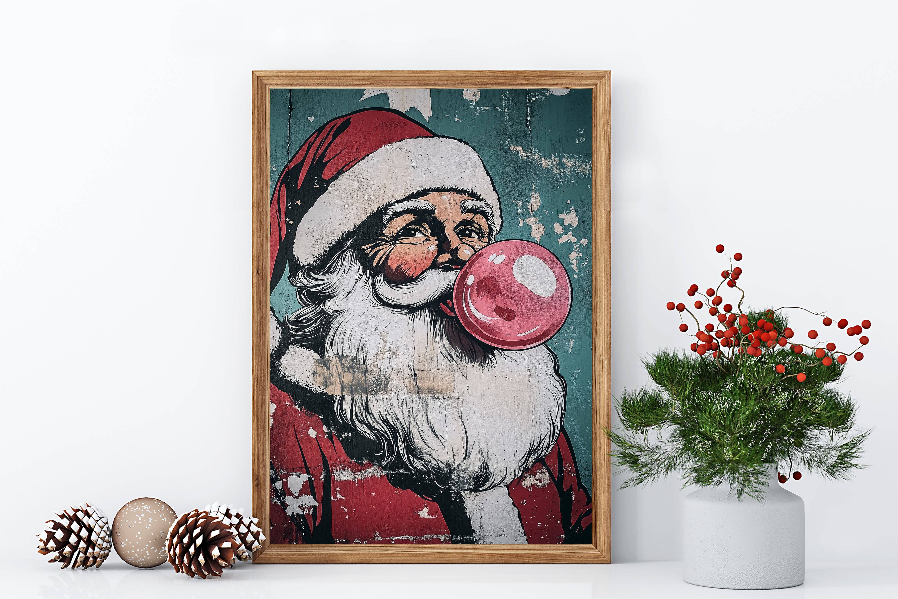 House of Binky – wholesale Art print – Santa Bubblegum Wall Print Poster Art Retro Vintage Cartoon Style Christmas Print2