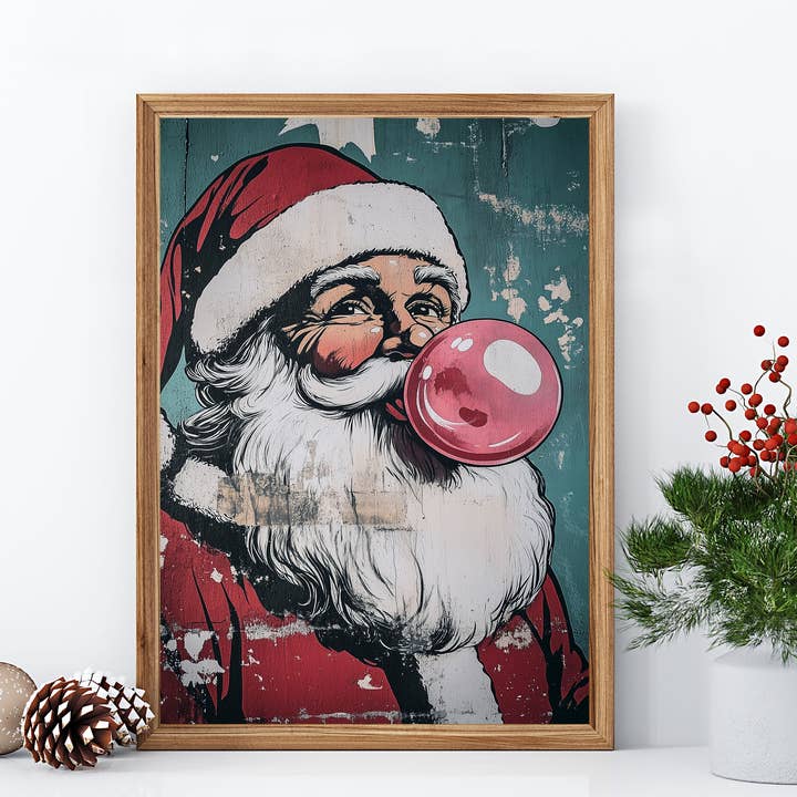 House of Binky – wholesale Art print – Santa Bubblegum Wall Print Poster Art Retro Vintage Cartoon Style Christmas Print2