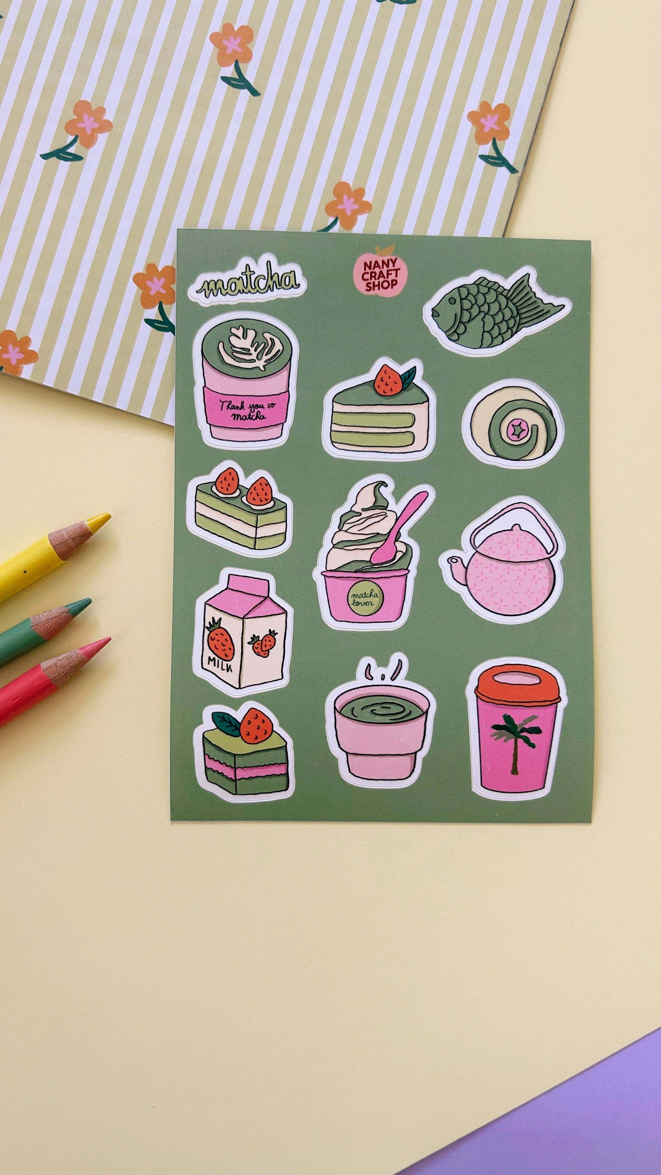 Nany Craft Shop - Venta al por mayor Pegatina - Plancha de pegatinas matcha A6 🍵3