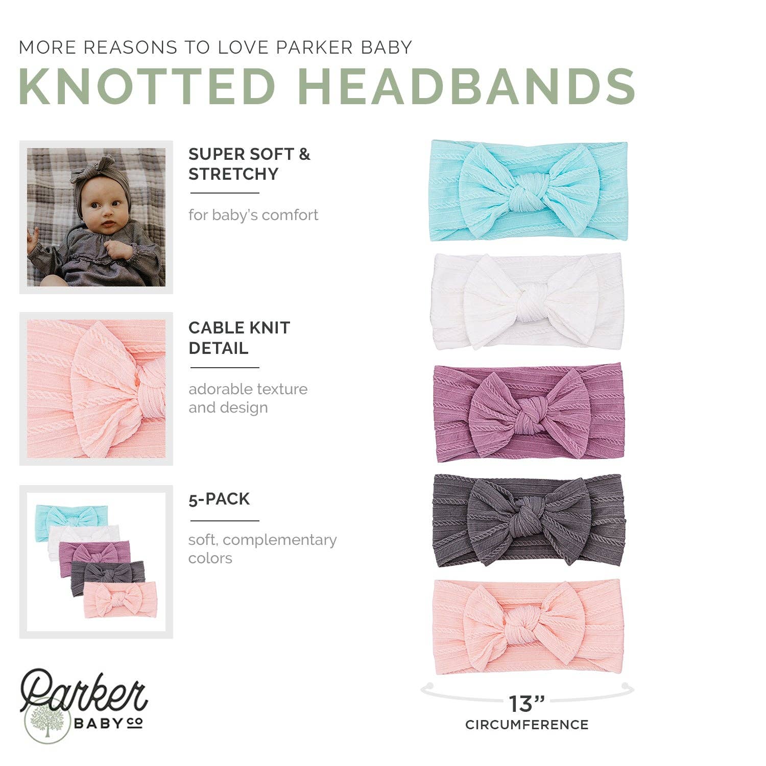 Parker Baby Co. - Wholesale Fashion Headband - Baby - Grace Set - Cable Knit Knotted Headbands - 5 Pack9