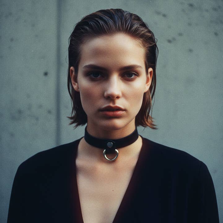 Black Leather Choker MAYA with Small D Ring for wholesale by Lulexy