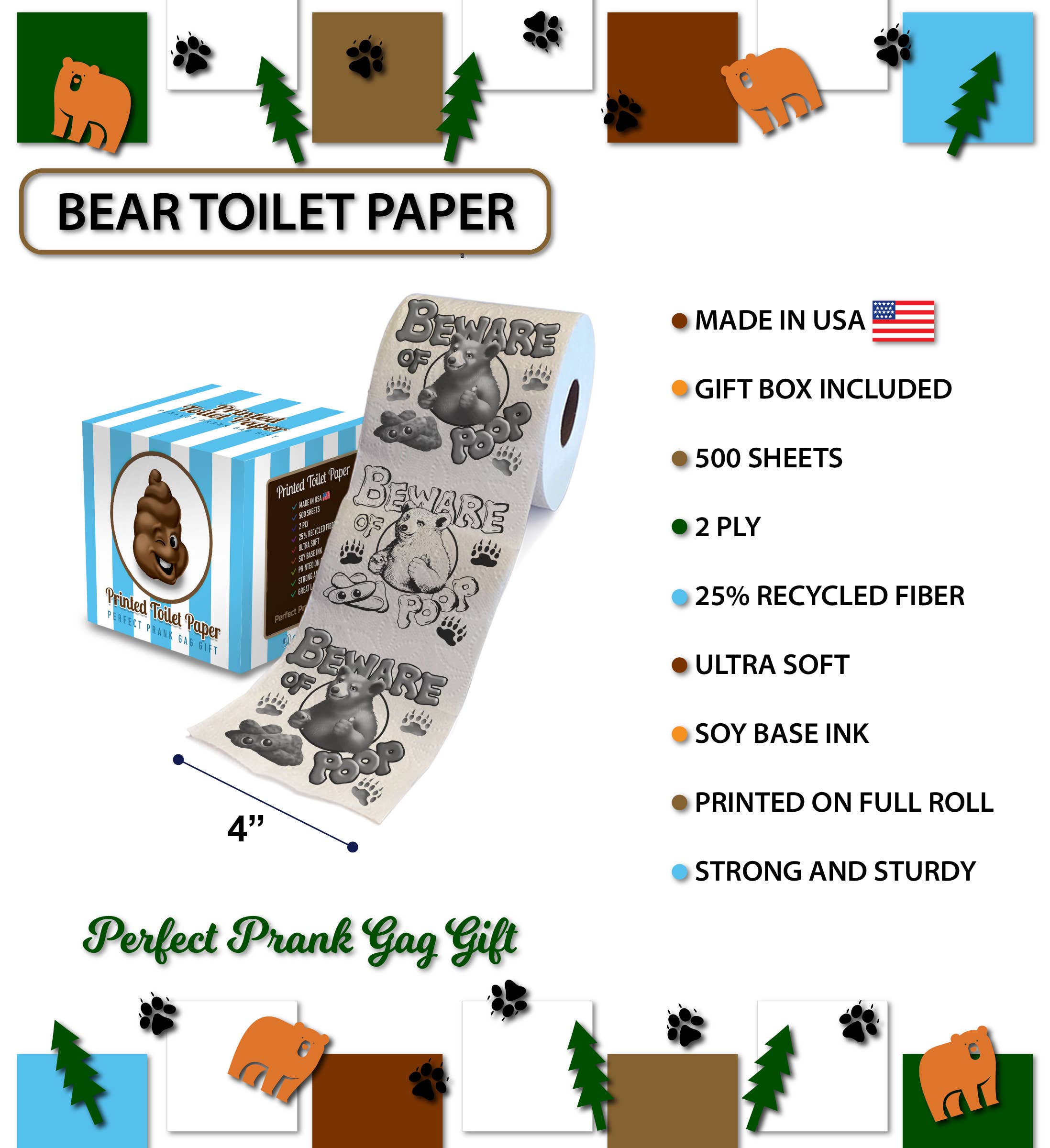 Cota Global - Wholesale Toilet Paper - PRINTED TP - BEWARE OF BEAR POOP2