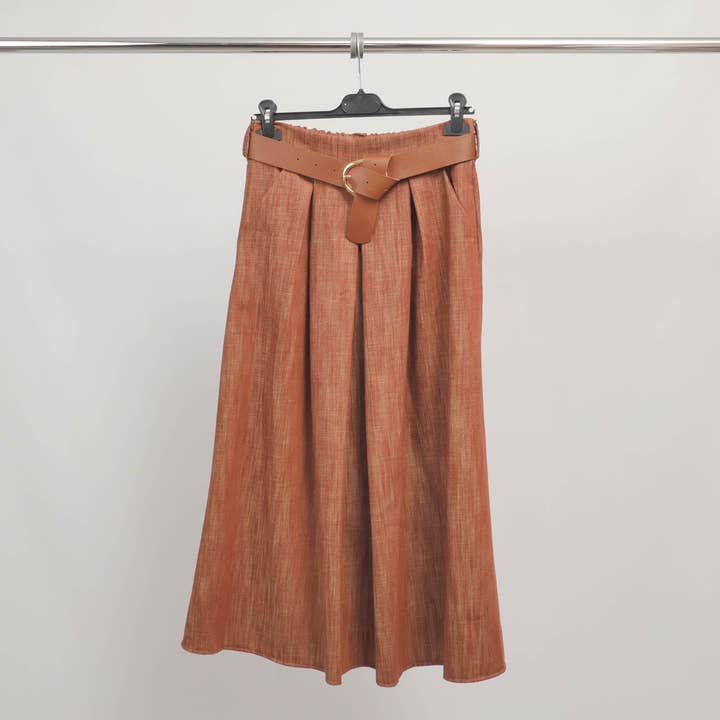 Flared Long Belted Cotton Skirt – TDM52123-32 for wholesale by Cecile Wang