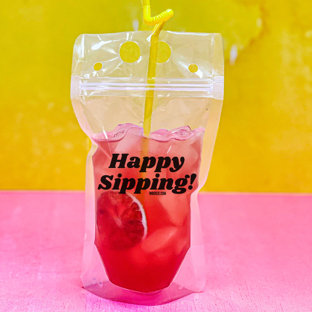 InBooze - Wholesale Drink Huggers & Koozies - Reusable Drink Pouch - Happy Sipping! - 8 pack + straws1