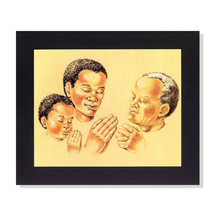 African American Black Three Generations of Men Praying Black Framed 8x10 Art Print for wholesale by Unlimited Potential LLC