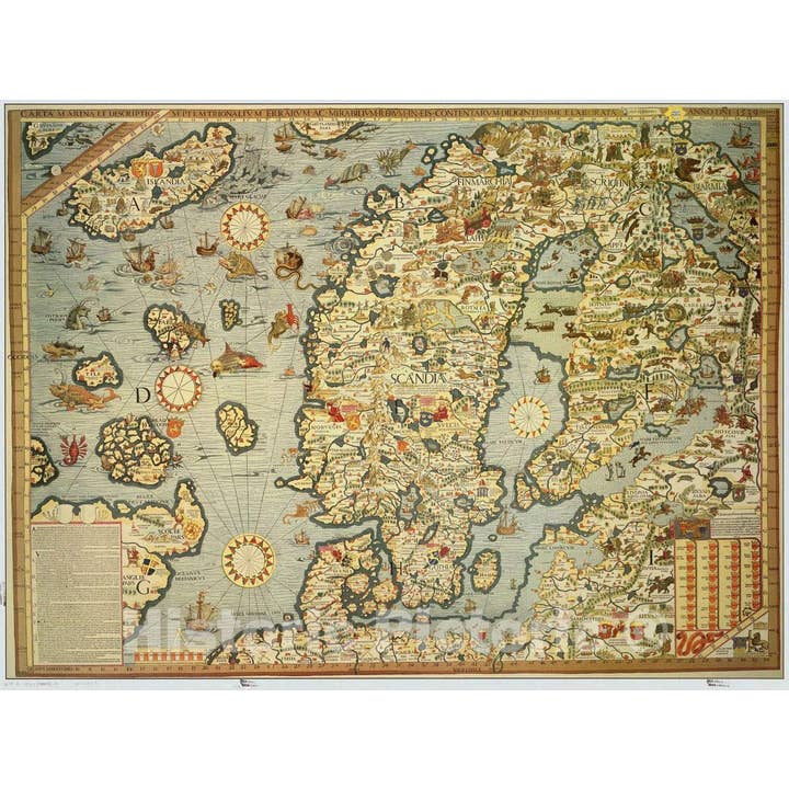 Historic Pictoric – Großhandel Karten – Olaus Magnus' Carta Marina Skandinavien 1539 Reproduktion