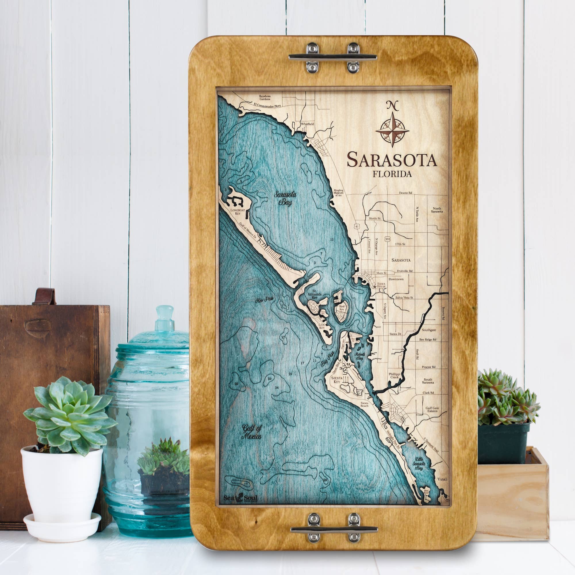 Sea & Soul Nautical Chart Art – Großhandel Serviertabletts – Küsten-Florida Nautische 3D-Holzkarte Serviertablett & Wandkunst17