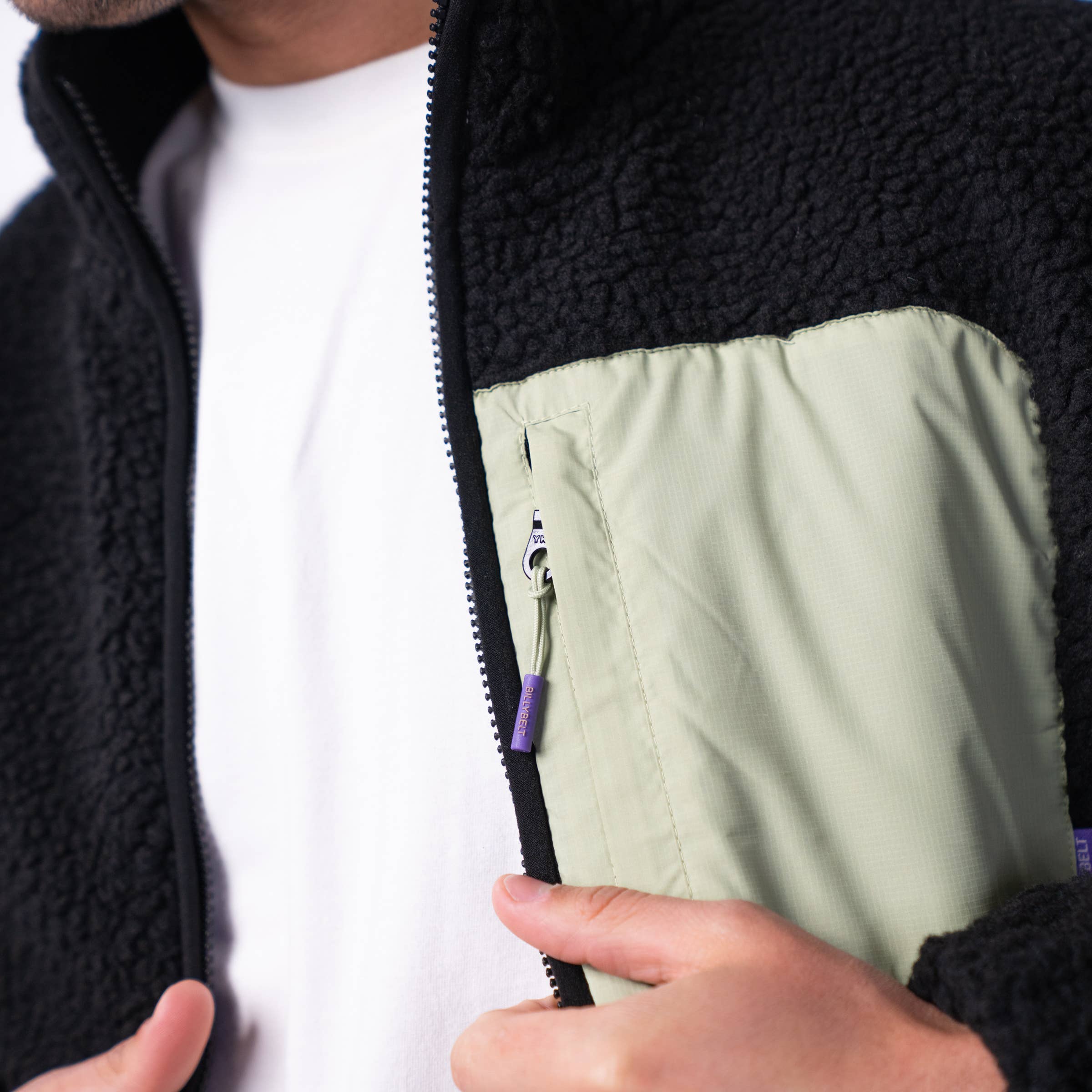 BILLYBELT - Wholesale Coat - Men's - Two-tone jacket in black and green sherpa2