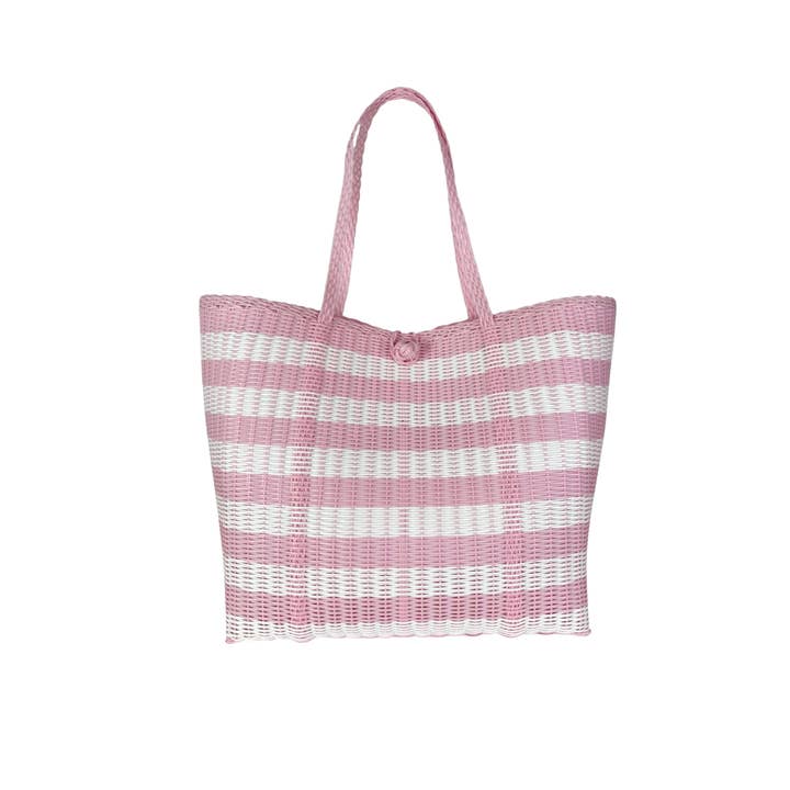 The Lilley Line - Wholesale Tote Bag - Women's - Large, Lined Paper Stripe in Baby Pink + White Tote