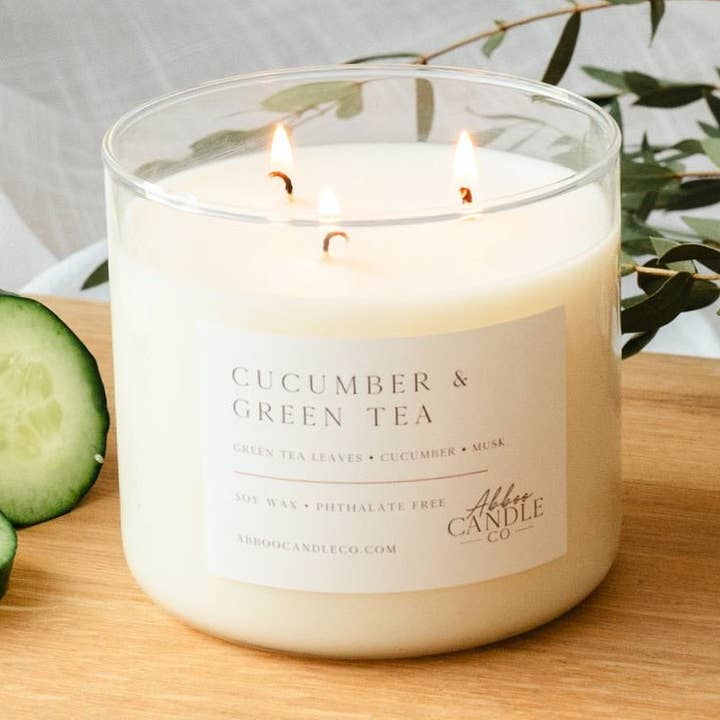 Cucumber and Green Tea 3-Wick Soy Candle for wholesale by Abboo Candle Co