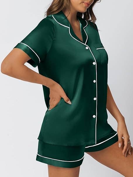 justyouroutfit – wholesale Sleepwear set – Women's – SHORT SLEEVES CONTRAST PIPING SATIN SHORTS PYJAMA SET6