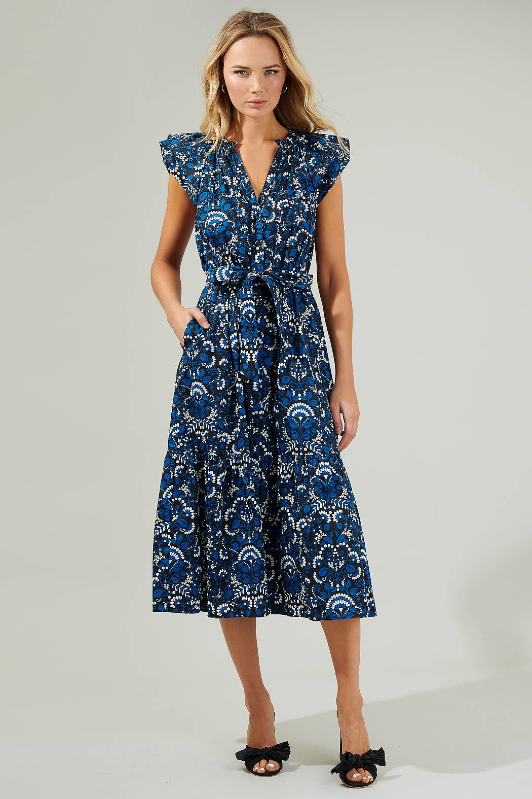 TealMulti Dynamite Floral Button Midi Dress for wholesale on Faire3