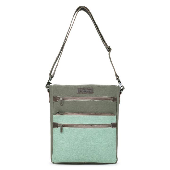 Canvas & Leather Women's Crossbody - Cambridge Blue/Ebony for wholesale by Sixtease Bags USA
