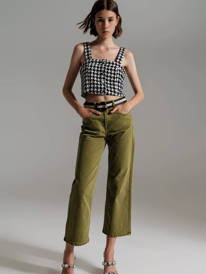 Cropped wide leg jeans in Olive green for wholesale on Faire