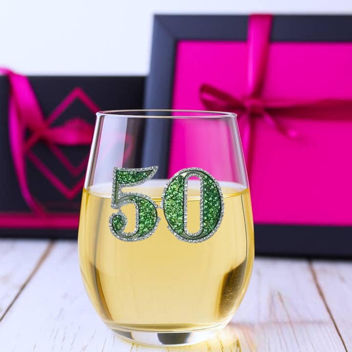 The Queens' Jewels® - Wholesale Wine Glass - 50th Birthday Jeweled Stemless Wine Glass2