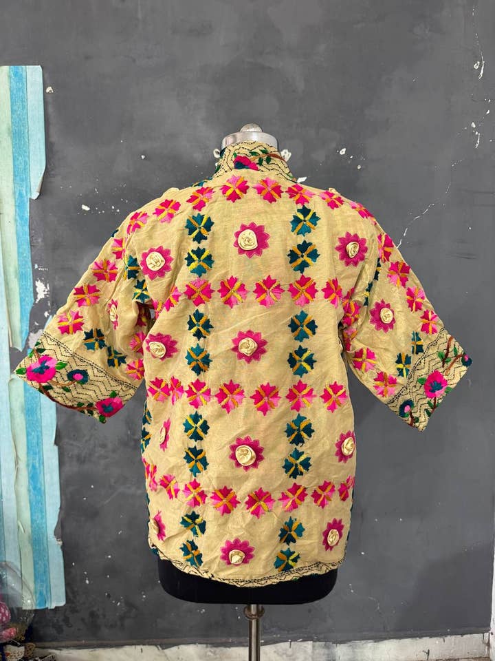 bhavnas boutique - Wholesale Jacket – Women's - Women's Phulkari Short Kimono Multicolor Embroidery Jackets 4