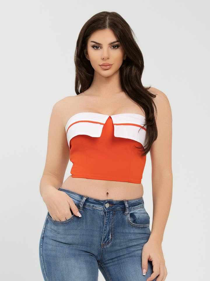 Top a tubo con risvolto anteriore a contrasto di colore per la vendita all'ingrosso da parte di Julia by LoveJ