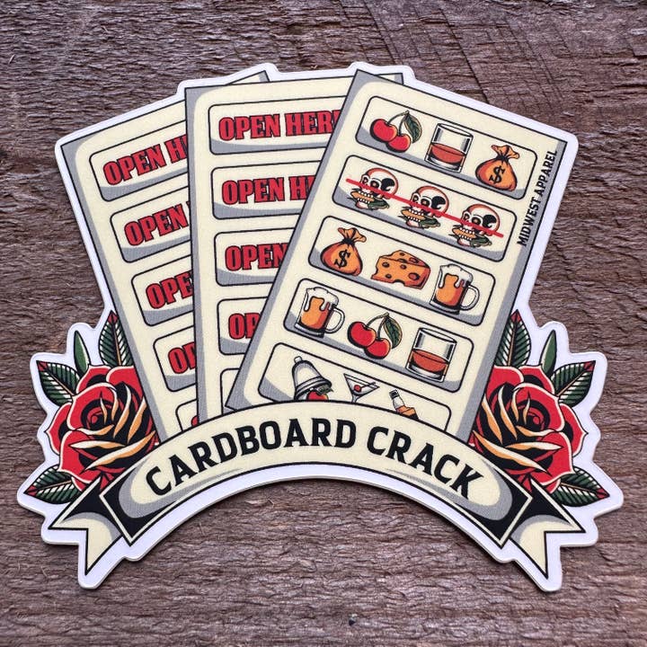 Cardboard Crack Sticker for wholesale by Midwest Apparel