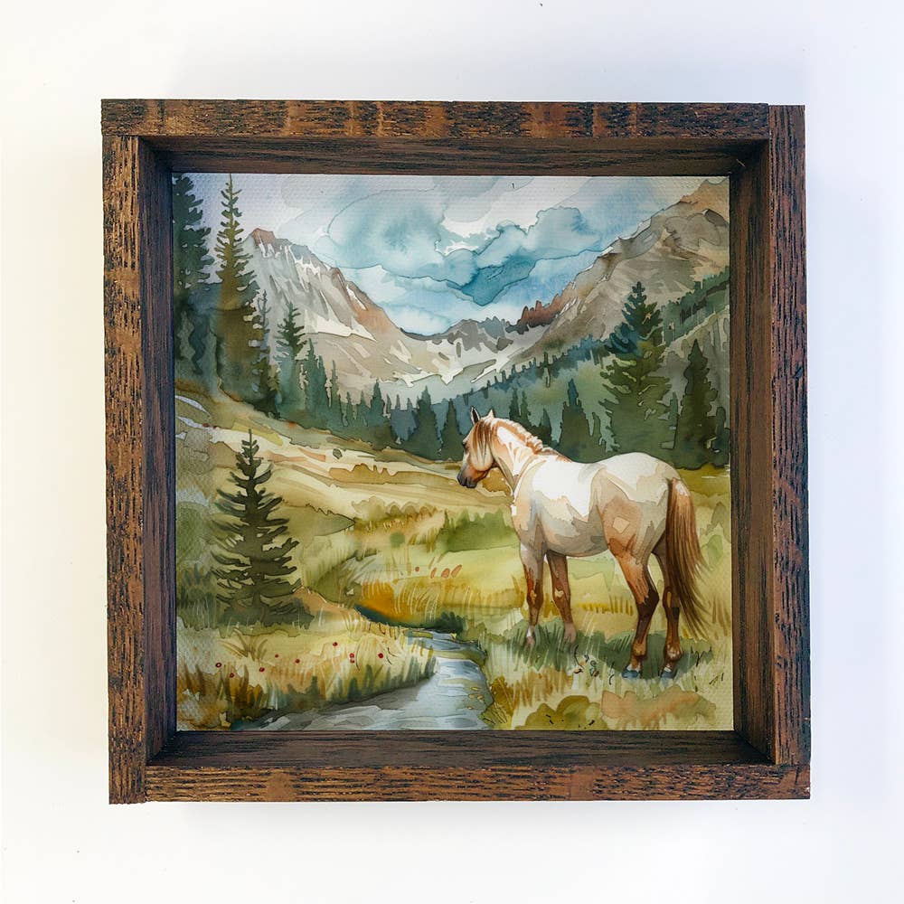 Hangout Home - Wholesale Art Print - Horse In Valley Painting - Horse Canvas Art - Wood Framed 0