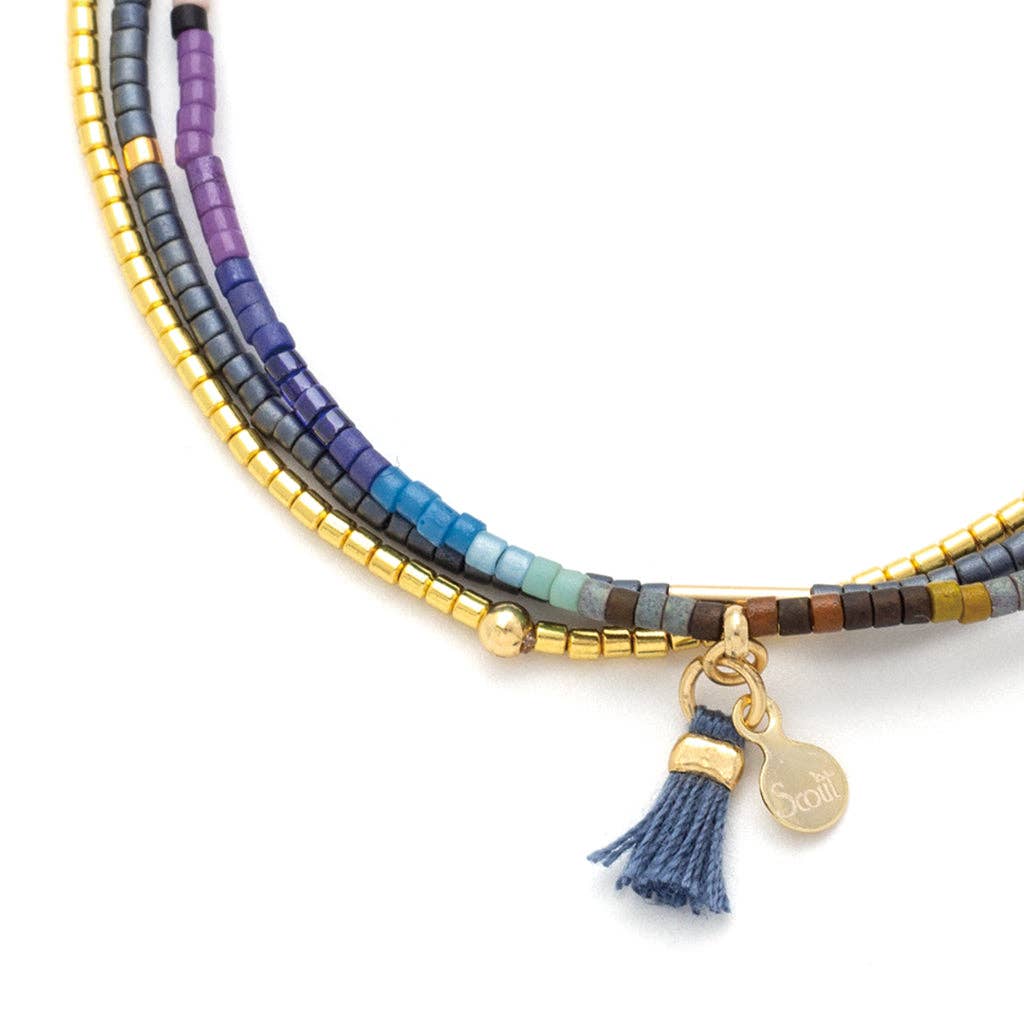 Scout Curated Wears - Wholesale Jewelry Set - Chromacolor Miyuki Bracelet Trio - Dark Multi/Gold1