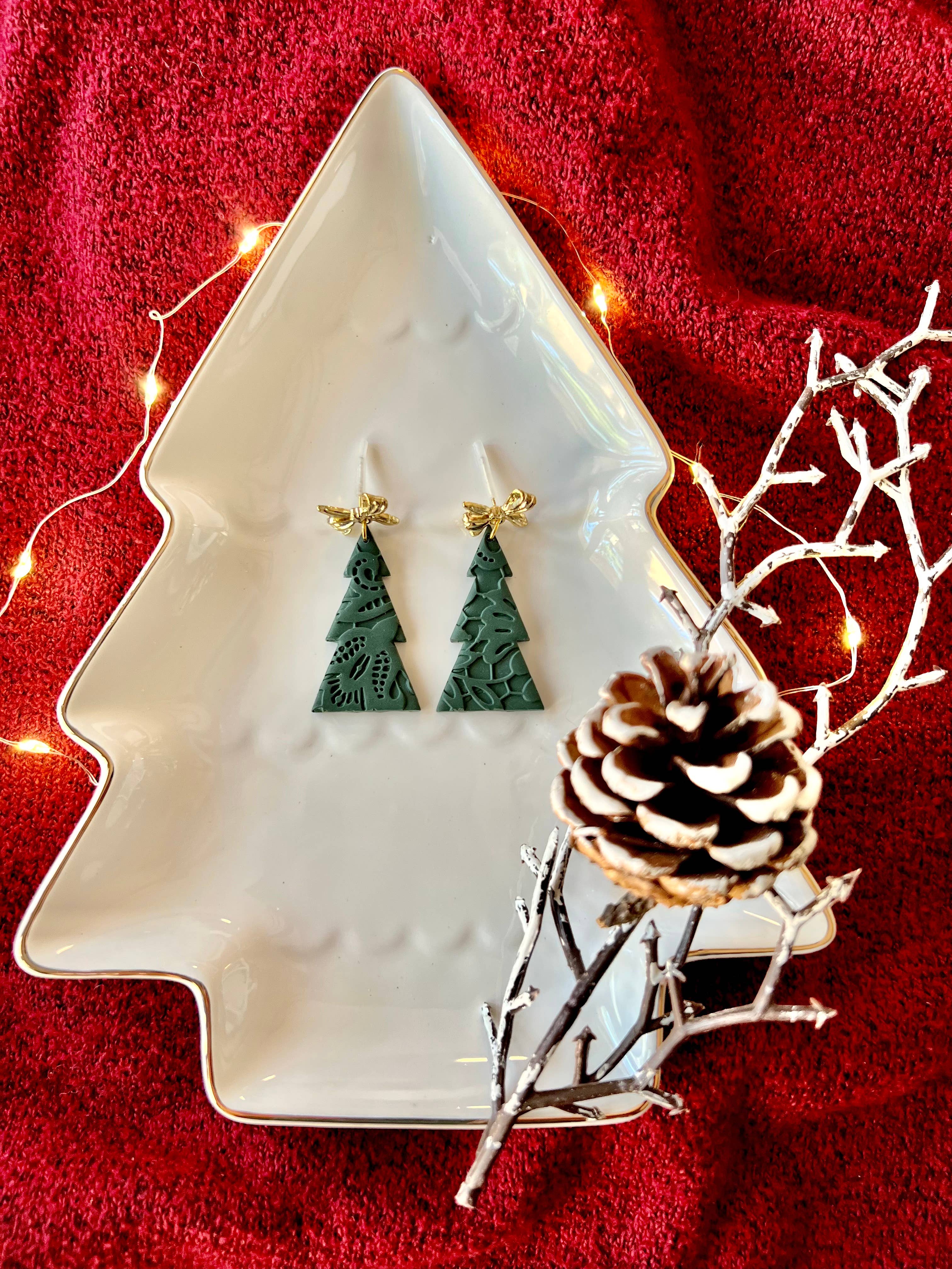 SeizeTheClayJewelry - Wholesale Dangle Earrings - Lace Christmas Tree Earrings, Lace Tree Earrings