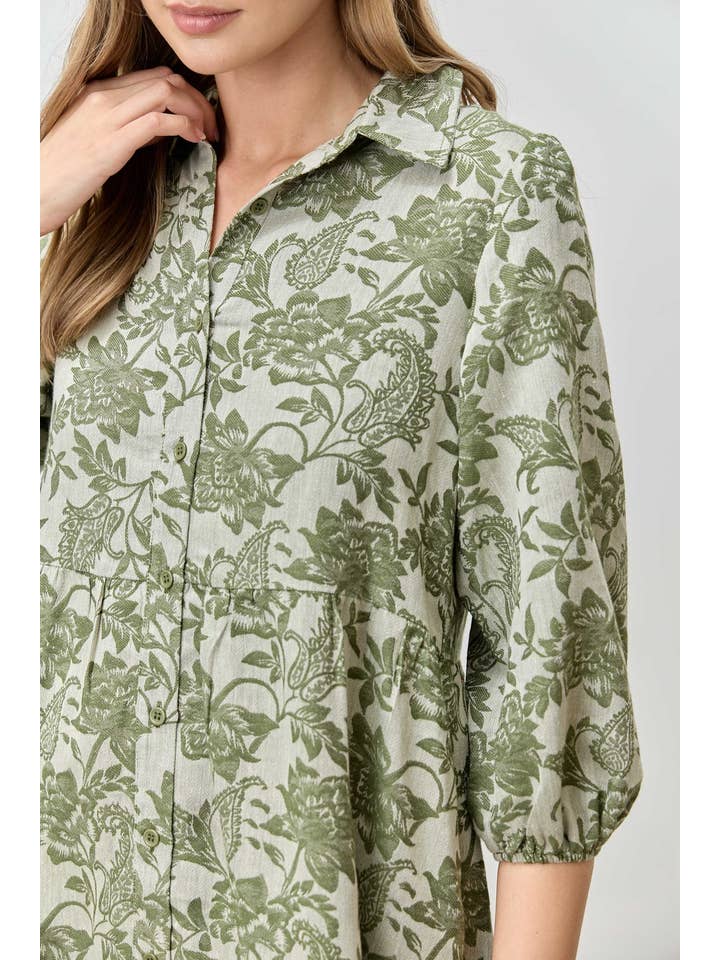 Polagram by Wellmade USA – Großhandel Kleid – Damen – BEDRUCKTES, GESTAFFELTES MIDIKLEID MIT KNÖPFEN5