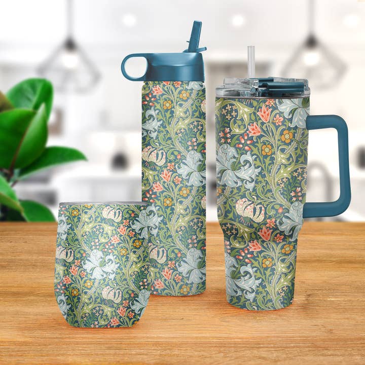 RainCaper - Wholesale Insulated mug/tumbler - Stemless Wine Tumbler - William Morris "Golden Lily"4