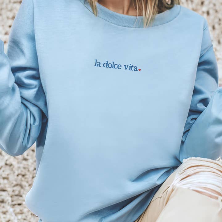 P E T I T R U E - Wholesale Sweatshirt - Women's - Embroidered La Dolce Vita Sweatshirt Italian Summer Crewneck3