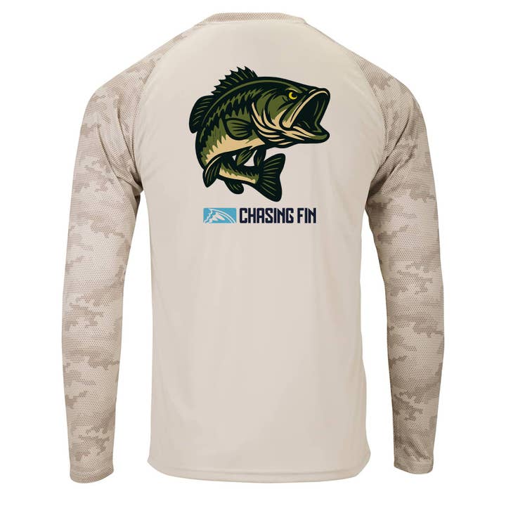 "Hooked on Bass" Pro Fin Performance Camo Long Sleeve Shirt for wholesale by Chasing Fin