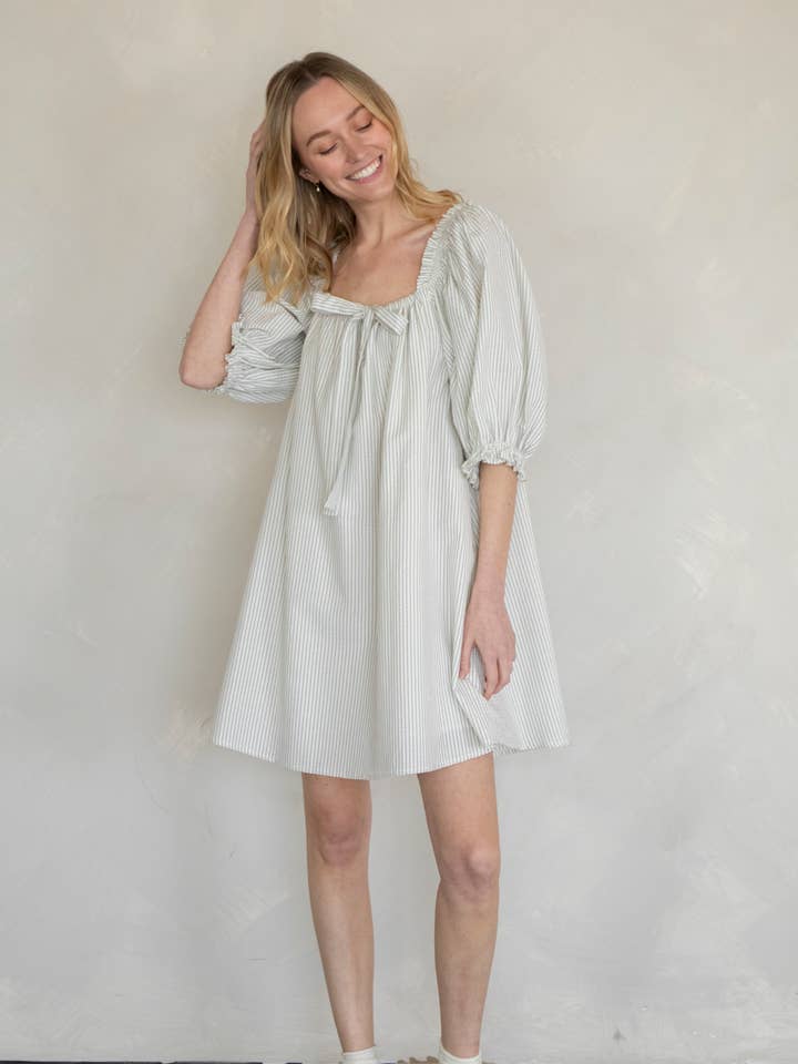 Cream Blue Lenny Dress for wholesale on Faire
