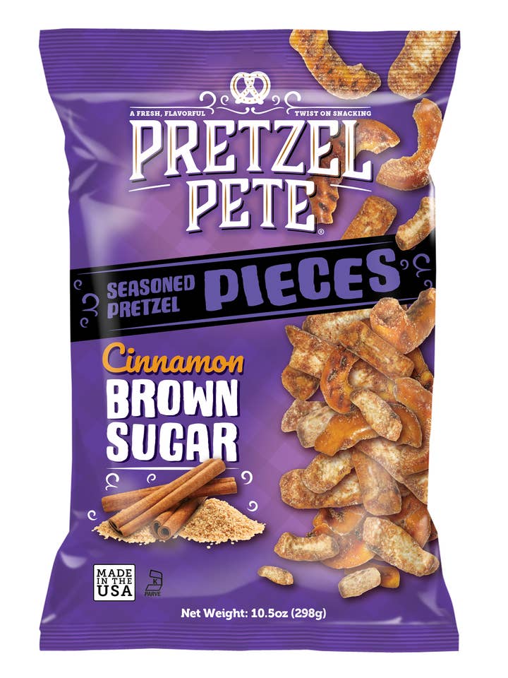 Cinnamon Brown Sugar Pretzel Pieces 9oz for wholesale by Pretzel Pete