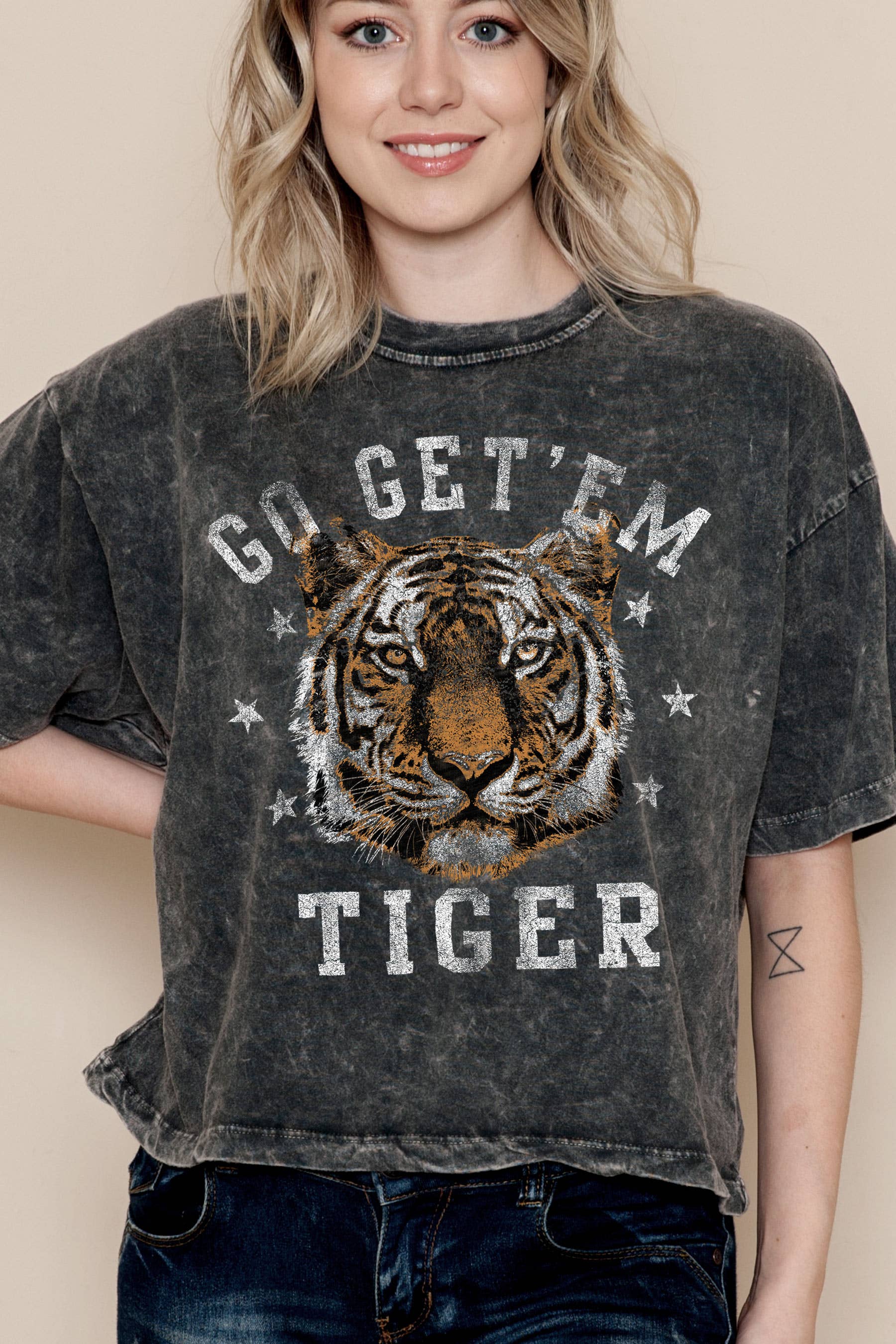 Charcoal Grey BT1407 CMT Tiger Go Get'em -Mineral Wash Cropped top for wholesale on Faire3