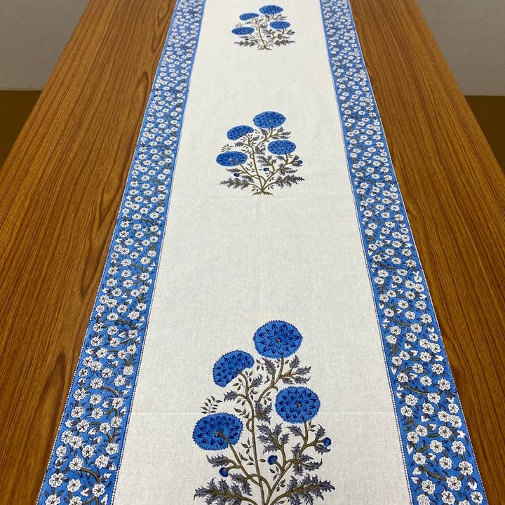 Runner da tavola Dodger blu con stampa a blocchi indiani per la vendita all'ingrosso da parte di Fabricrush