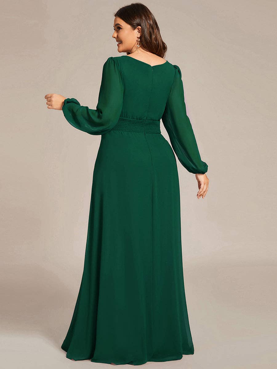 Ever-Pretty - Wholesale Gown - Women's - Plus Size Long Lantern Sleeves Round Neck Bridesmaid Dress17