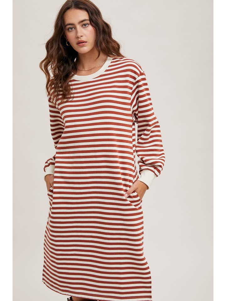 Bluivy – wholesale Klänning - Dam – RANDIG FRANSK FROTTÉ MIDIKLÄNNING7