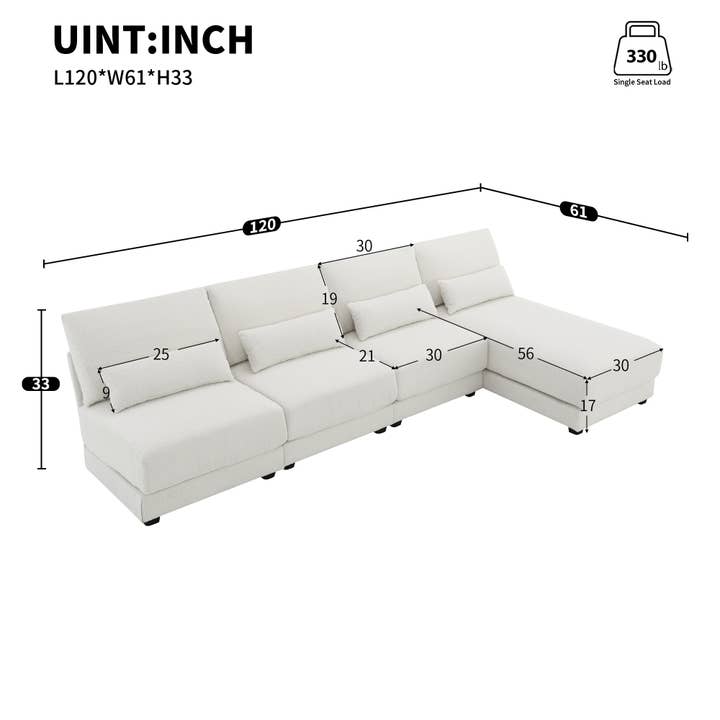 Cream Oversized Sectional Sofa with Reversible Chaise and L-shape for wholesale on Faire