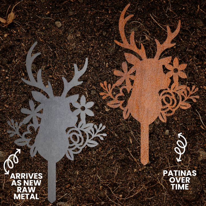 Deer Buck Floral Metal Garden Stake | Yard Outdoor Decor Art for wholesale by Baum Designs LLC