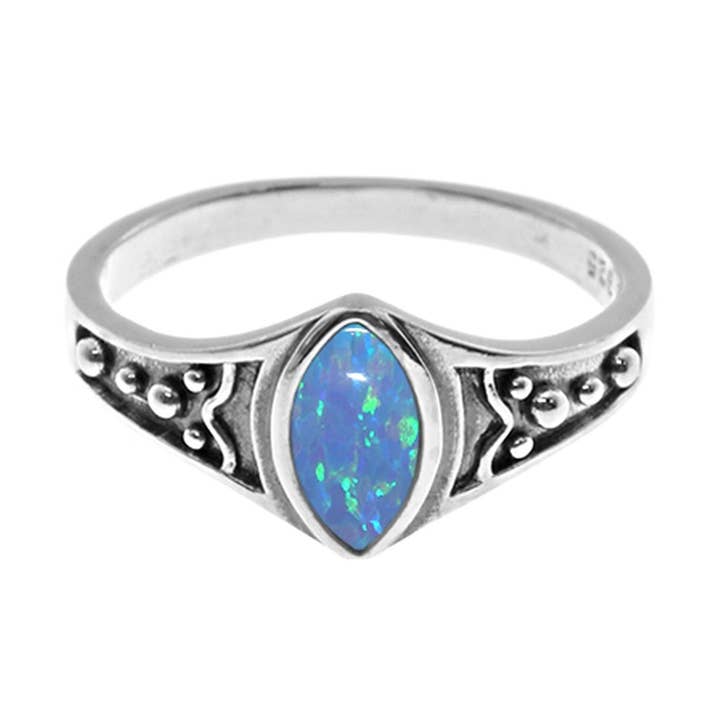 Sabrina markisblå opalique med axeldetaljring för wholesale av Kali Ma Designs - Sterling Silver Jewellery