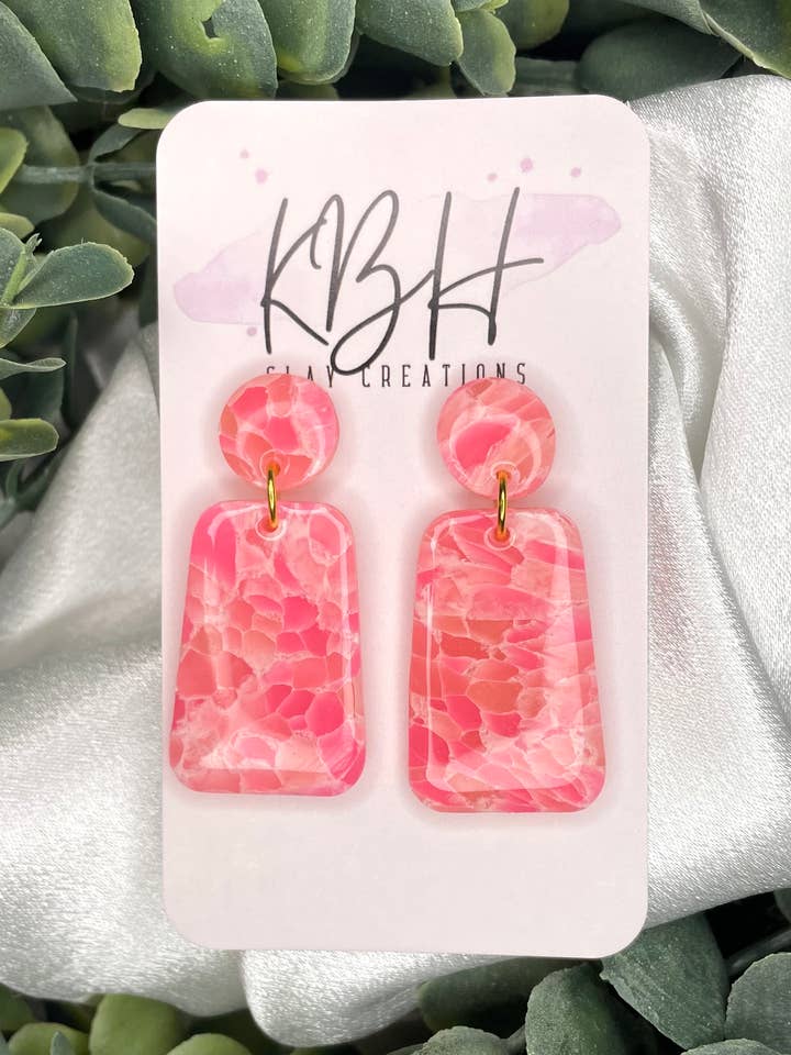 Marble Rectangle Dangle Handmade Clay Earrings for wholesale by KBH CREATIONS