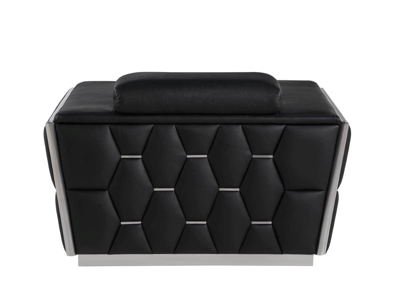 HomeRoots - Wholesale Chair - 47" Black and Silver Italian Leather Club Chair5