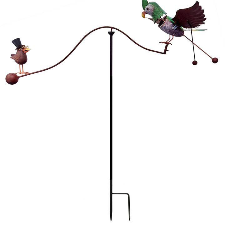 Rustic Metal Kinetic Owl & Old Crow Spinner Stake for wholesale by Continental Art Center