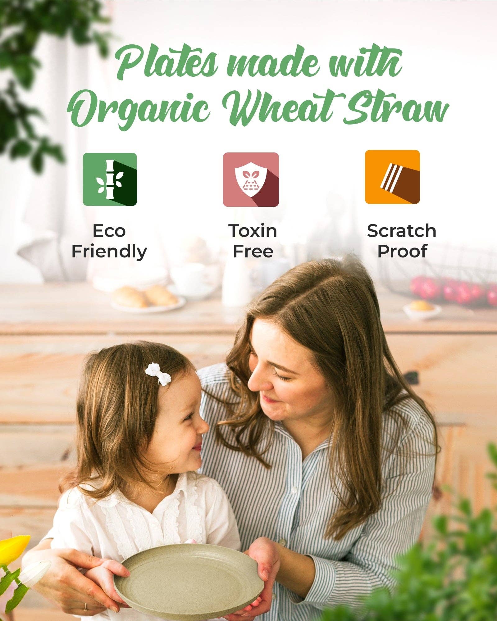 Greendish - Wholesale Dinner Plate - Eco-Friendly Wheat Straw Plates Sets - Reusable & Durable 8